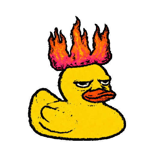 A rubber duck on fire